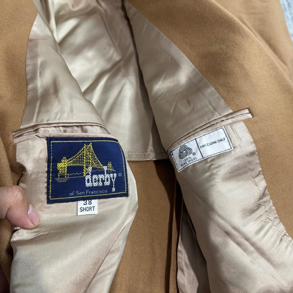 Vintage Derby of San Francisco 100% Pure Wool Blazer Camel Tan Sport Coat 38S